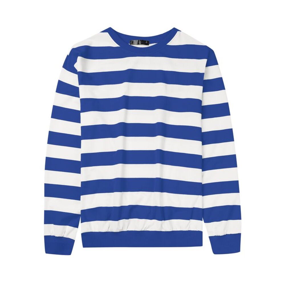 Blue Striped Sweatshirts Crew Neck Color Block Long Sleeves Pullover